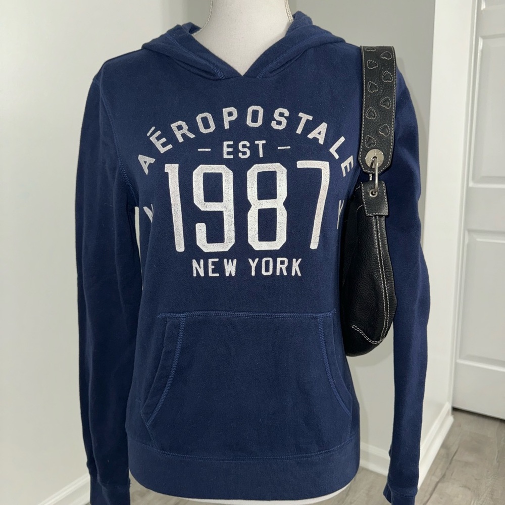Aeropostale Womens Medium Navy‎ 1987 Pullover Hoodie